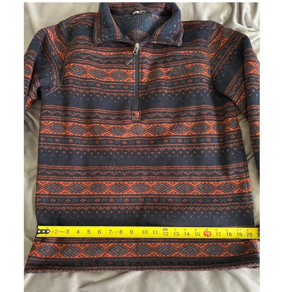 The North Face Mens Fair Isle Fleece Quarter Zip Pullover Orange Navy Blue M - Picture 6 of 11